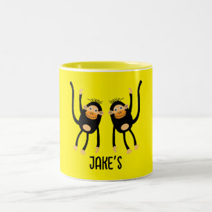 Caneca De Café Em Dois Tons De Volta Para O Macaco Pequeno Da Escola