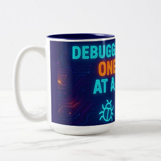Caneca De Café Em Dois Tons 🖥️☕ Debugging Life One Sip at a Time – Neon Tech 