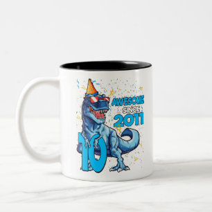 Caneca De Café Em Dois Tons Décimo Aniversário Dinossauro 10 Anos Crianças Rap