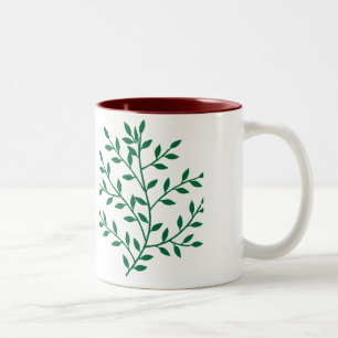 Caneca De Café Em Dois Tons Decoração verde das folhas verdes do ramo da oli