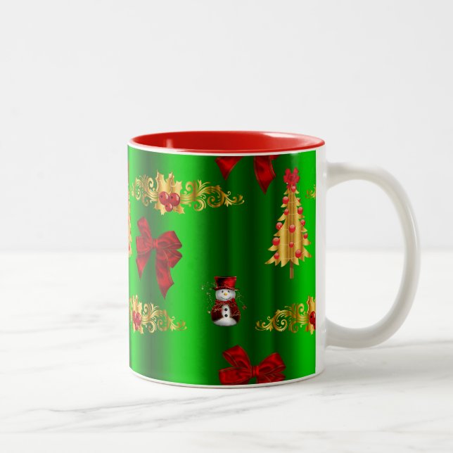 Caneca De Café Em Dois Tons Decorações de Natal em Verde (Direita)