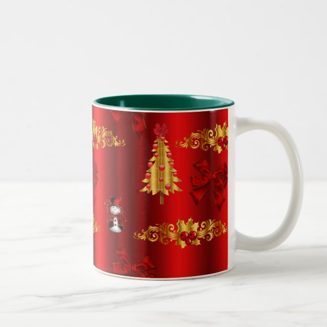 Caneca De Café Em Dois Tons Decorações de Natal em Vermelho (Direita)