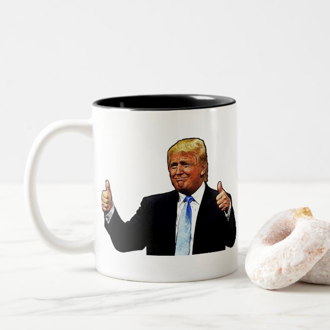 Caneca De Café Em Dois Tons Dedos para cima - Donald Trump (Com Donut)