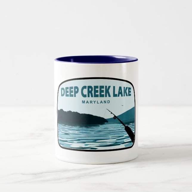 Caneca De Café Em Dois Tons Deep Creek Lake Maryland Fishing Rod (Centro)
