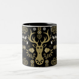 Caneca De Café Em Dois Tons Deer de Arte Folclórica Moderna