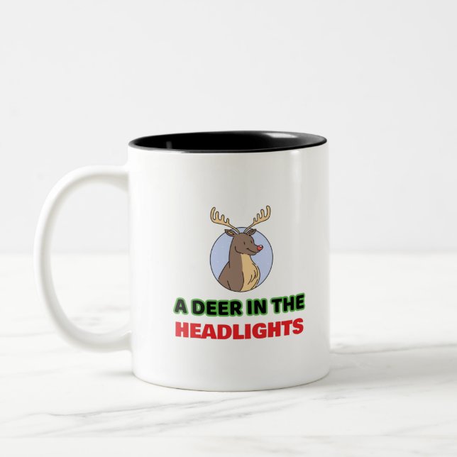 Caneca De Café Em Dois Tons Deer in the headlight animal pun (Esquerda)