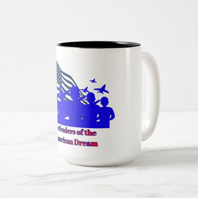 Caneca De Café Em Dois Tons Defensores do sonho americano preto e branco (Frente Esquerda)