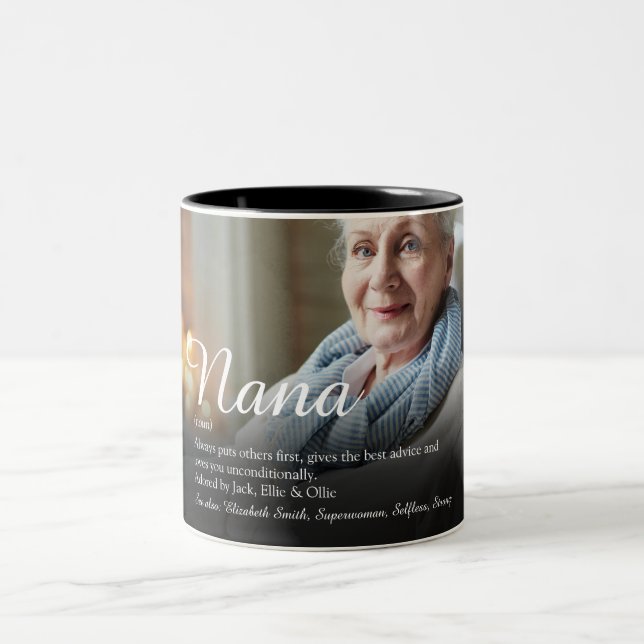 Caneca De Café Em Dois Tons Definição de Avó Elegante Fotografia Script (Centro)
