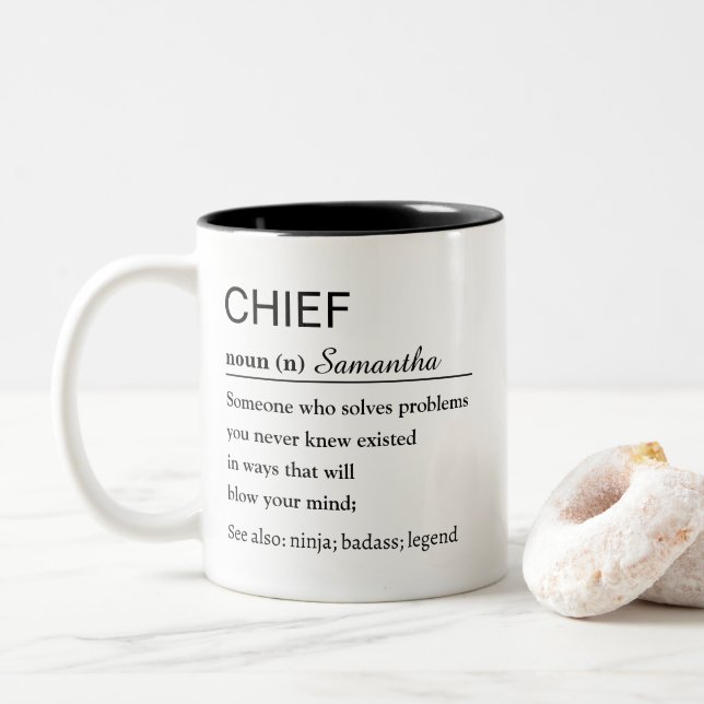 Caneca De Café Em Dois Tons Definição de Chefe Personalizada (Com Donut)