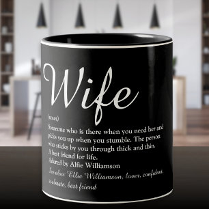Caneca De Café Em Dois Tons Definição de Esposa Moderno Script Chic Preto e Br
