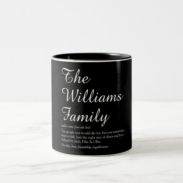 Caneca De Café Em Dois Tons Definição de Família Script Preto e Branco (Centro)
