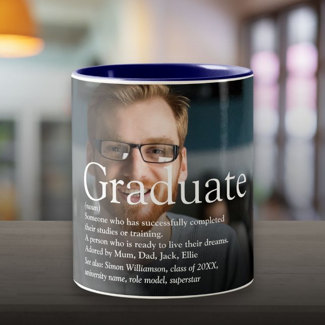 Caneca De Café Em Dois Tons Definição de Formando de Fotografia Personalizada (Personalized Photo Graduate Definition Two-Tone Coffee Mug)