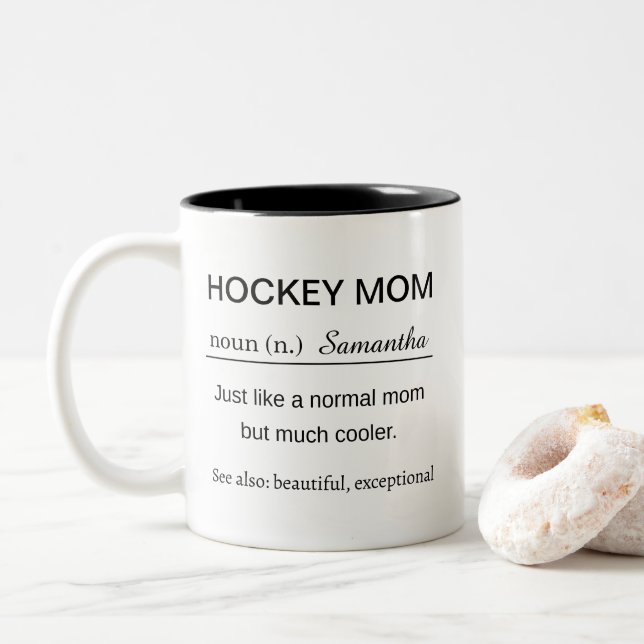 Caneca De Café Em Dois Tons Definição de Mãe de Hockey (Com Donut)