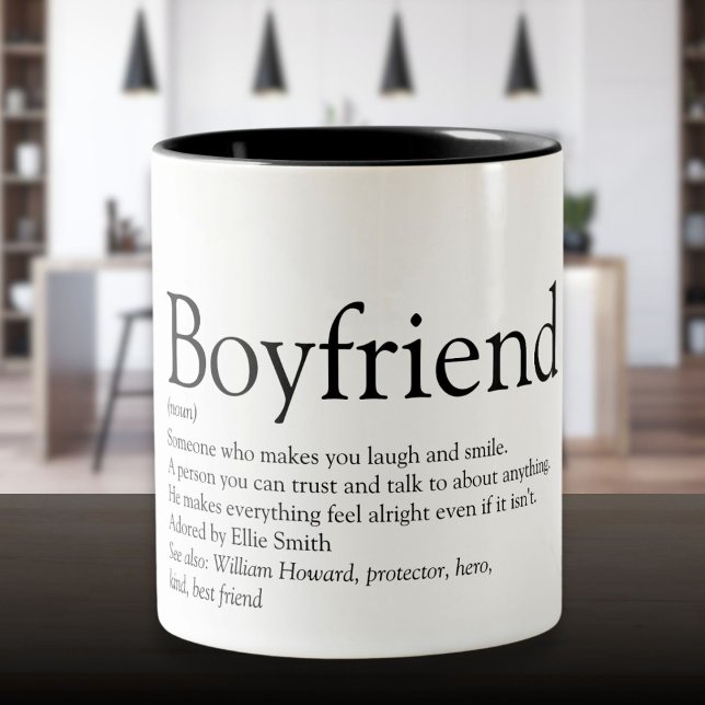 Caneca De Café Em Dois Tons Definição de Namorado personalizada (Personalized Boyfriend Definition Two-Tone Coffee Mug)