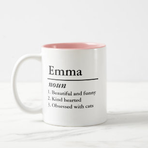 Caneca De Café Em Dois Tons Definição de Nome Personalizado Substantivo Texto 