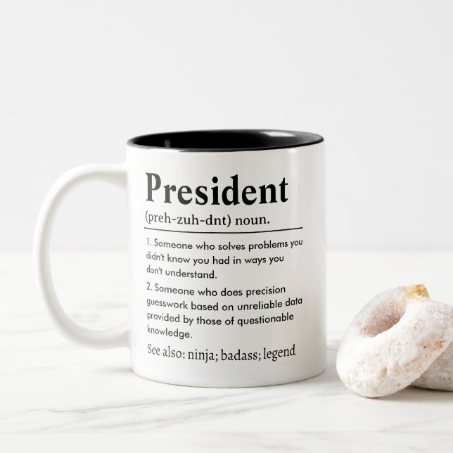 Caneca De Café Em Dois Tons Definição de Presidente Engraçado (Com Donut)
