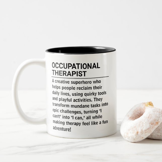 Caneca De Café Em Dois Tons Definição de Terapeuta Ocupacional (Com Donut)