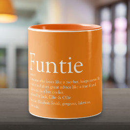 Caneca De Café Em Dois Tons Definição de Tia Funtie Personalizada Laranja