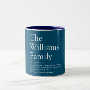 Caneca De Café Em Dois Tons Definição do Nome da Sua Família Divertido Azul Mo