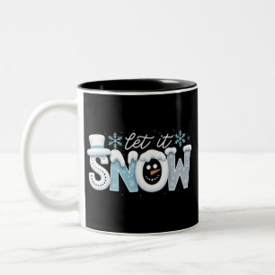 Caneca De Café Em Dois Tons Deixe Nevar Boneco de Neve Flocos de Neve Inverno