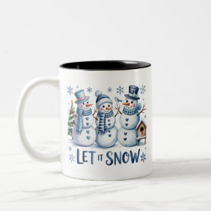 Caneca De Café Em Dois Tons Deixe Nevar Xadrez de Búfalo Natal Família Inverno