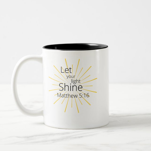 Caneca De Café Em Dois Tons Deixe Sua Luz Brilhar Matthew 5:16 Mug (Esquerda)