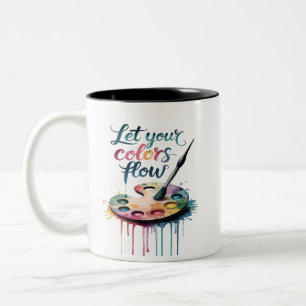 Caneca De Café Em Dois Tons "Deixe suas cores fluírem" Artística Inspiradora