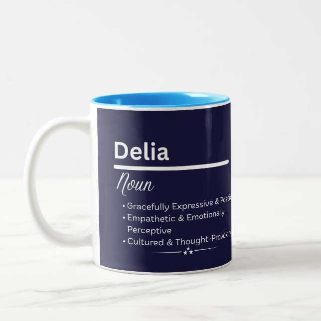Caneca De Café Em Dois Tons Delia Personalized Girl Name Meaning Coffee Mug (Esquerda)