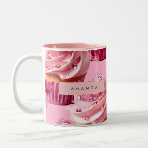 Caneca De Café Em Dois Tons Delícia de Cupcake Rosa Glamour Brilho Personaliza