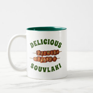 Caneca De Café Em Dois Tons Delicioso Souvlaki Meat Pork Skewer Grego Cuisine