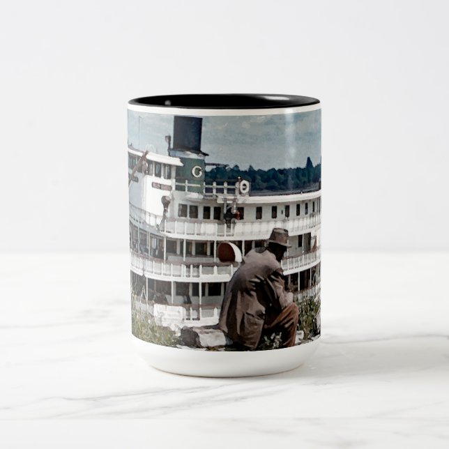 Caneca De Café Em Dois Tons Delta Queen Steamboat Mississippi River Art (Centro)