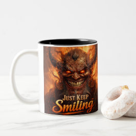 Caneca De Café Em Dois Tons Demonic Grin “Just Keep Smiling” Design