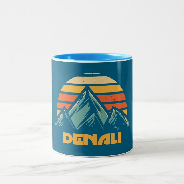 Caneca De Café Em Dois Tons Denali Alaska Retro Turquesa (Centro)