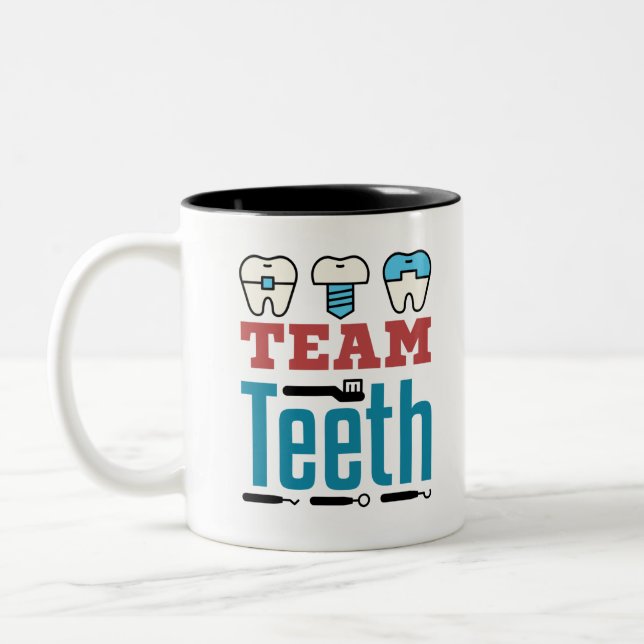 Caneca De Café Em Dois Tons Dente Dental-Funcionarios Dentista de Esquadrão De (Esquerda)