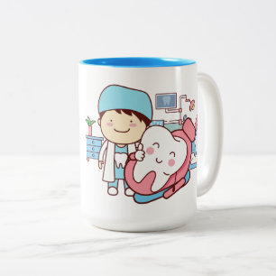 Caneca De Café Em Dois Tons dentista animado com dente