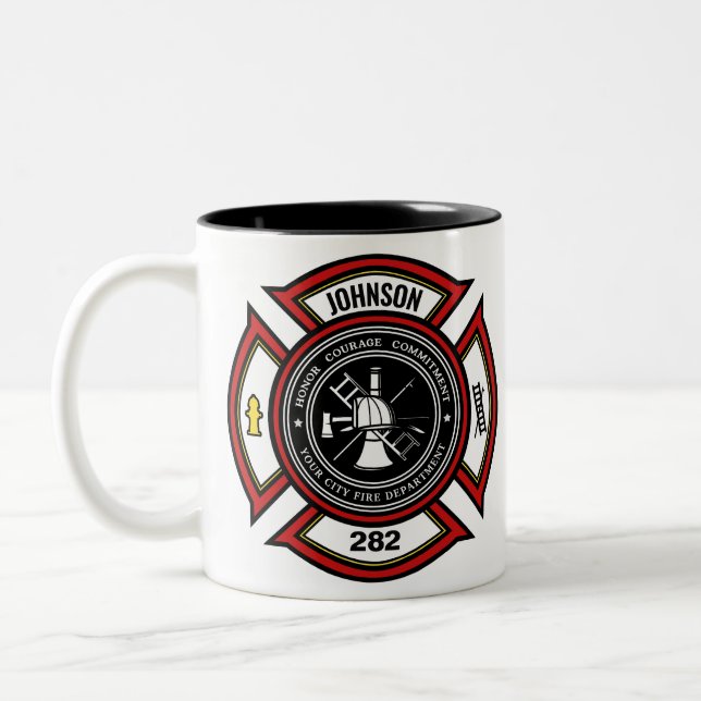 Caneca De Café Em Dois Tons Departamento de Bombeiros NOME ADD. Bombeiro Salva (Esquerda)