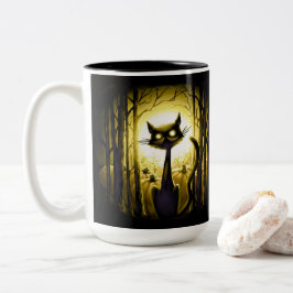 Caneca De Café Em Dois Tons Derpy Little Halloween Cat em um Pumpkin Patch