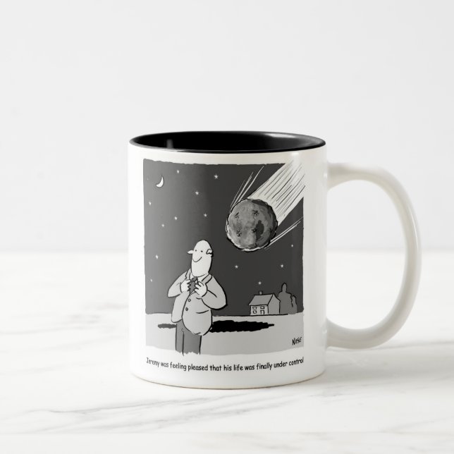 Caneca De Café Em Dois Tons Desastre de Meteorito Engraçado Atingindo a Terra (Direita)