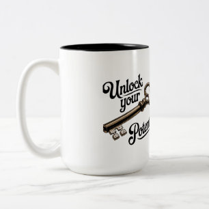 Caneca De Café Em Dois Tons Desbloqueie Seu Potencial - Chave Vintage Motivaci