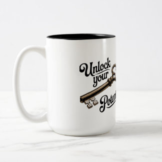 Caneca De Café Em Dois Tons Desbloqueie Seu Potencial - Chave Vintage Motivaci