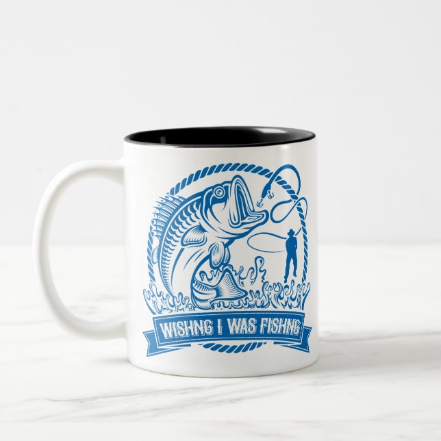 Caneca De Café Em Dois Tons Desejando que Estivesse Pescando (Esquerda)