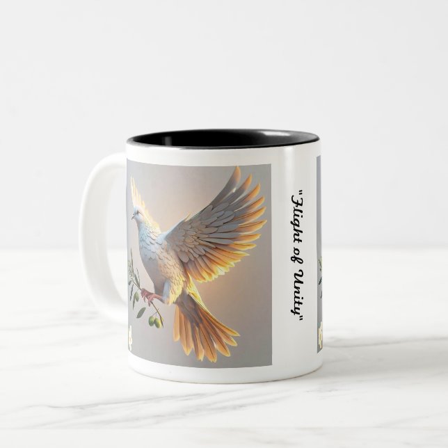 Caneca De Café Em Dois Tons "Desejo de paz universal" (Frente Esquerda)