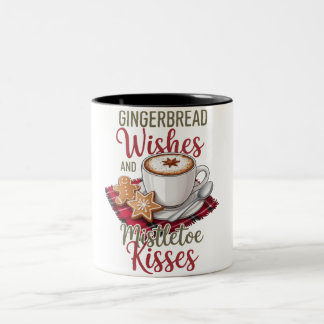 Caneca De Café Em Dois Tons Desejos de Pão de Mel e Beijos de Visco Natal