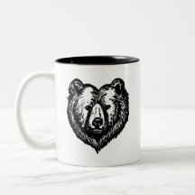 Desenho a Tinta da Cara de Urso Preto e Branco