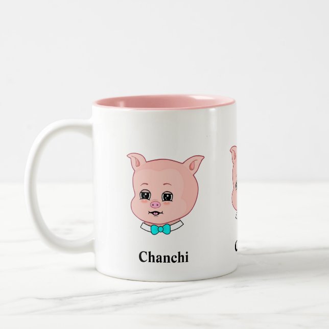 Caneca De Café Em Dois Tons Desenho Animado de Porco Chanchi Fofo (Esquerda)