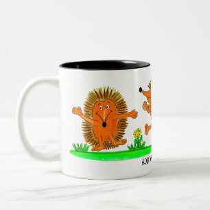 Caneca De Café Em Dois Tons Desenho Animado deouriço Dançante