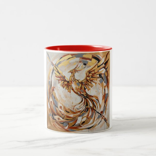 Caneca De Café Em Dois Tons Desenho Artístico de Ave Mítica (Centro)