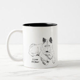 Caneca De Café Em Dois Tons Desenho bonito akita com cão peludo