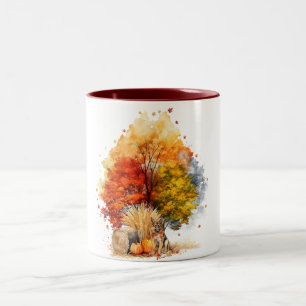 Caneca De Café Em Dois Tons Desenho de Cachorro Outonal em Aquarela - Pastor A