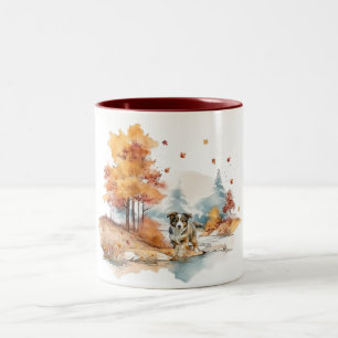 Caneca De Café Em Dois Tons Desenho de Cachorro Outono em Aquarela - Australia
